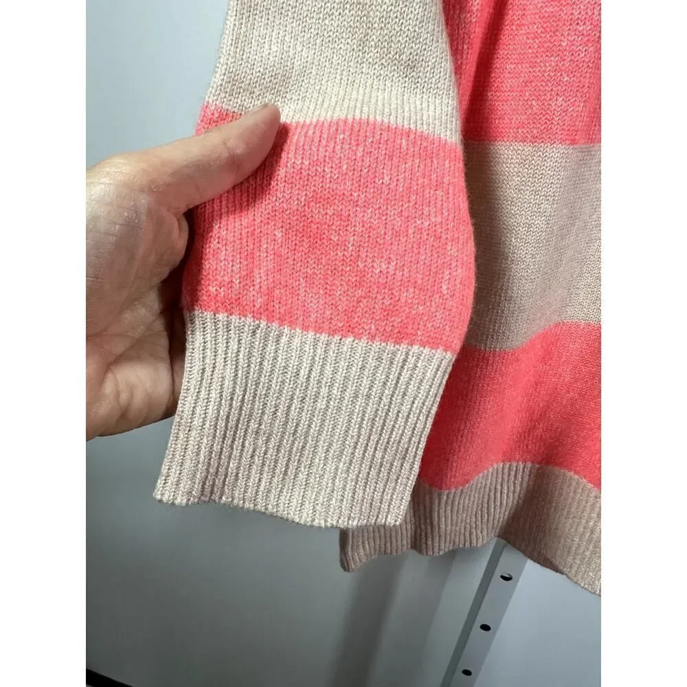 J. CREW Women's Striped 3/4 Sleeve Cashmere Sweater Coral/Cream Size Small
